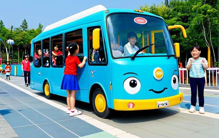 Tayo Bus Theme Park - Family Fun**

"A vibrant and bustling Tayo the Little Bus theme park, filled with families enjoying rides and attractions, fully clothed children laughing and playing, appropriate attire, safe for work, daytime scene, perfect anatomy, correct proportions, well-formed hands, professional photography, high quality, bright colors, family-friendly, appropriate content, modest."

**