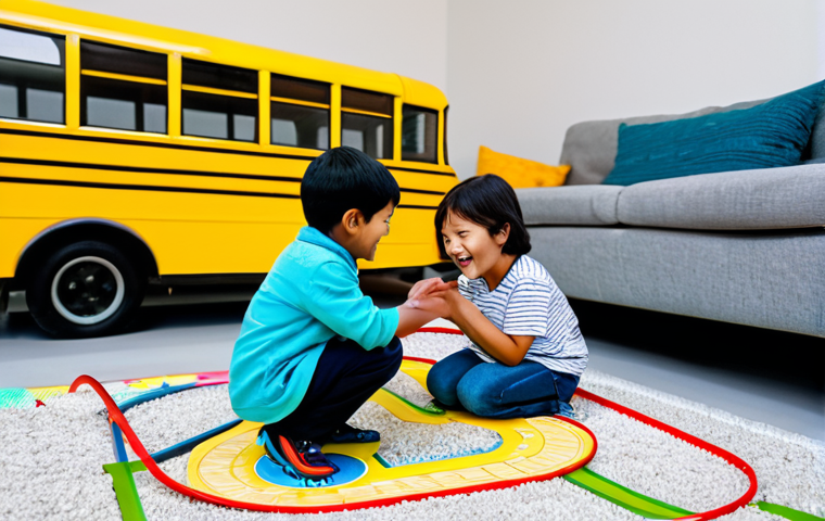 타요 플레이세트 - **Image Prompt: Unboxing the Magic**
    A brightly lit, cozy living room. Two young children, a boy...