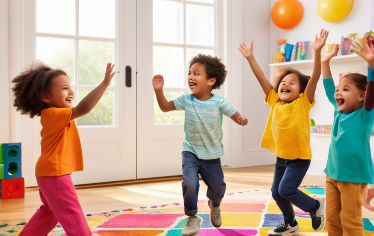 타요 OST 앨범 - **Prompt:** A vibrant, high-definition image of a diverse group of four to seven-year-old children, ...