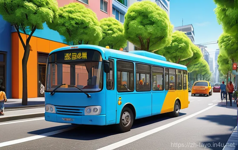 타요 캐릭터 퀴즈 - **A joyful blue anthropomorphic city bus named Tayo**, with a wide, curious smile and large, express...
