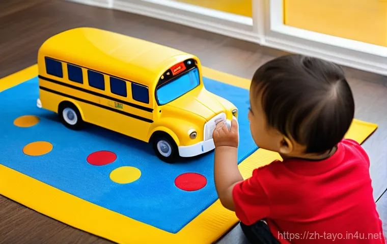 타요 관련 교구 활용법 - **Prompt:** Two young children, aged approximately 4-5 years old and dressed in comfortable play clo...