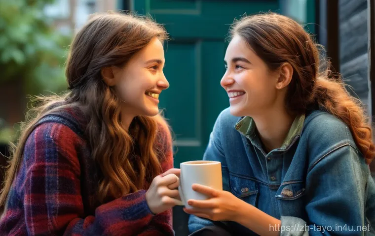 타요와 로기 우정 이야기 - A vibrant and diverse group of five teenagers, aged 16-18, are gathered in a sunlit community center...