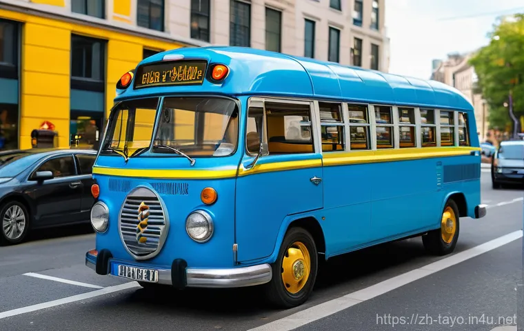 타요의 에피소드 유머 포인트 - **A usually stylish and cool blue little bus named Roger, with gleaming chrome details, is caught in...
