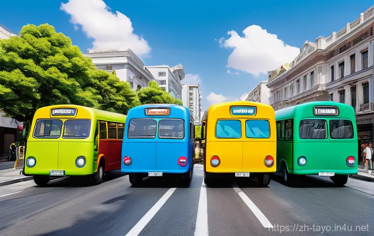 타요의 에피소드 유머 포인트 - **A cheerful, slightly clumsy green little bus named Gani is at a colorful and bustling bus depot. G...