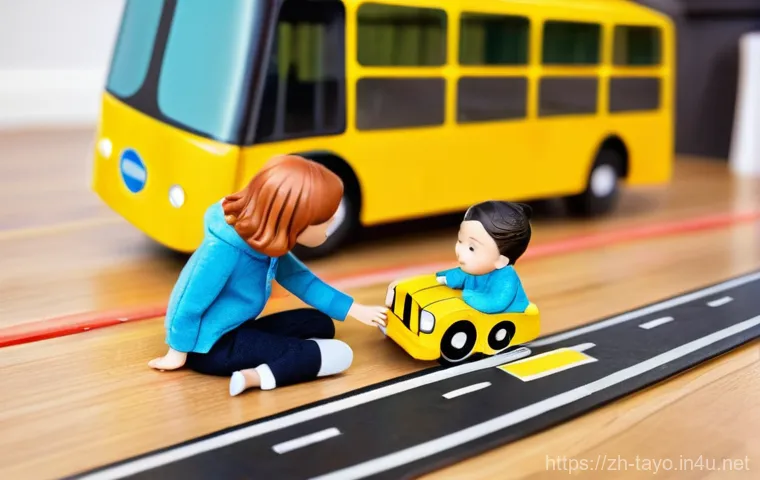 타요와 교통 안전 - **Prompt:** A vibrant, cheerful 3D animation style image, reminiscent of Pixar. The scene features T...