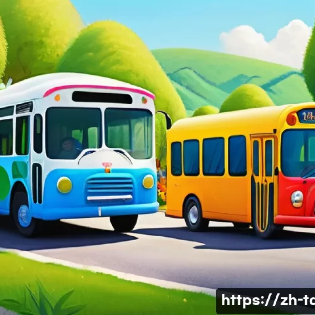 타요 연령별 인기 이유 - **Prompt:** A vibrant, cheerful scene depicting Tayo the Little Bus and his friends Rogi and Gani ha...