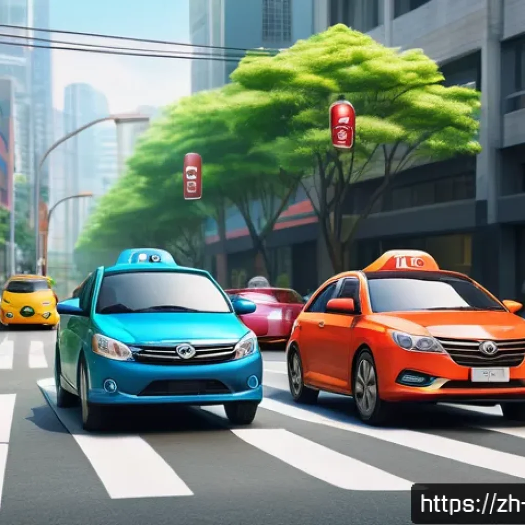타요와 주제별 스토리 - A vibrant animated city street scene featuring colorful cartoon cars resembling characters from the ...