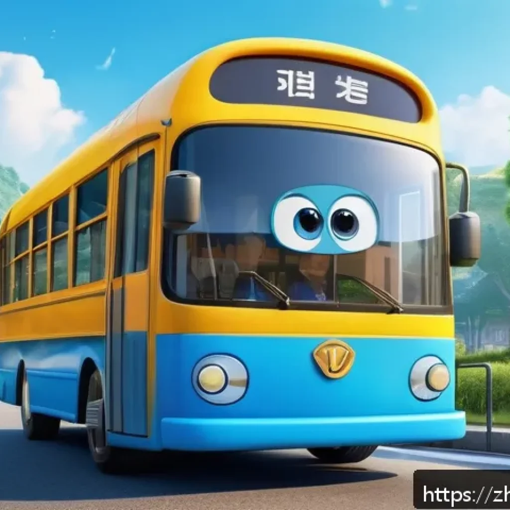 타요 캐릭터 소개 - A vibrant 3D scene featuring Tayo, the optimistic and brave blue bus, with a shiny blue body symboli...