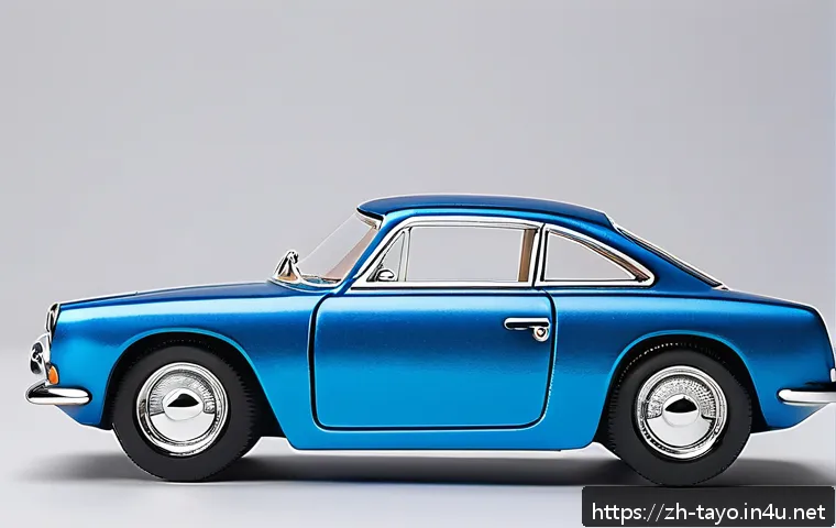 타요 관련 장난감 - A highly detailed close-up of a collectible toy car in classic blue with environmentally friendly al...