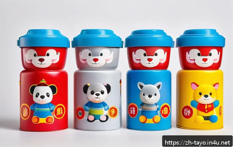 타요의 장난감 패키지 분석 - A vibrant and colorful toy packaging design featuring bright primary colors such as red, yellow, and...