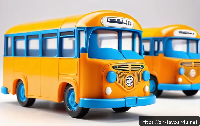 타요 관련 기념품 제작 - A detailed and vibrant 3D model of Tayo the Little Bus, featuring his iconic bright blue color and s...