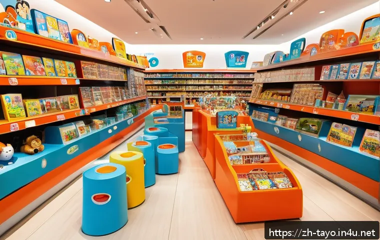 타요 상품 유통 채널 - A bright and colorful toy store interior in a modern Chinese shopping mall, featuring a dedicated 타요...