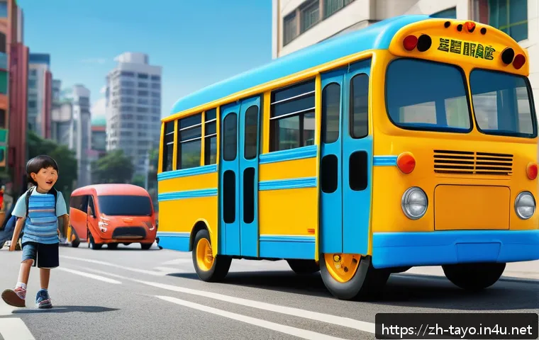 타요의 캐릭터별 명대사 - A vibrant and dynamic school bus character named Tayo, depicted as brave and resilient, with a cheer...