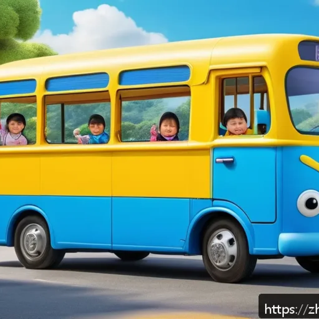 타요와 관련된 콘텐츠 제작 가이드 - A cute, bright blue cartoon bus character inspired by Tayo, with rounded smooth body lines and vivid...