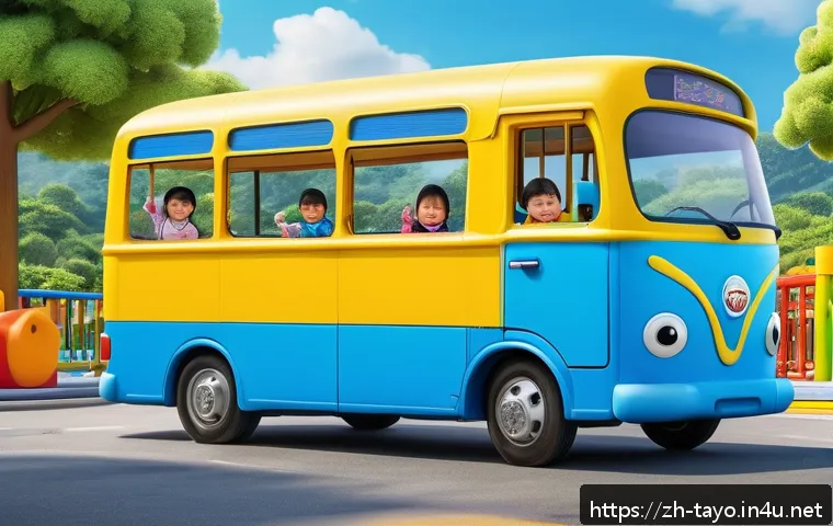 타요와 관련된 콘텐츠 제작 가이드 - A cute, bright blue cartoon bus character inspired by Tayo, with rounded smooth body lines and vivid...