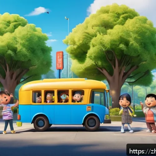 타요의 사회적 영향 - A lively and colorful scene featuring several animated bus characters from the show "타요" interacting...